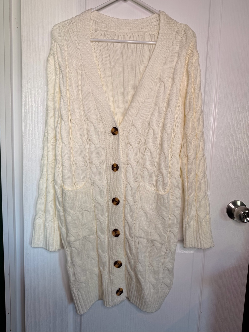 Ivory Cable-Knit Button Cardigan